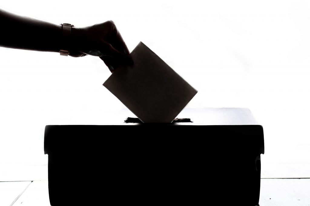 image of someone putting a ballot into a box