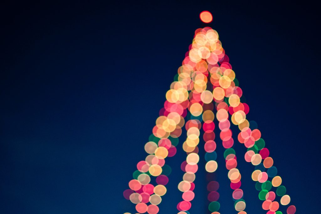 blurry lights in a christmas tree shape